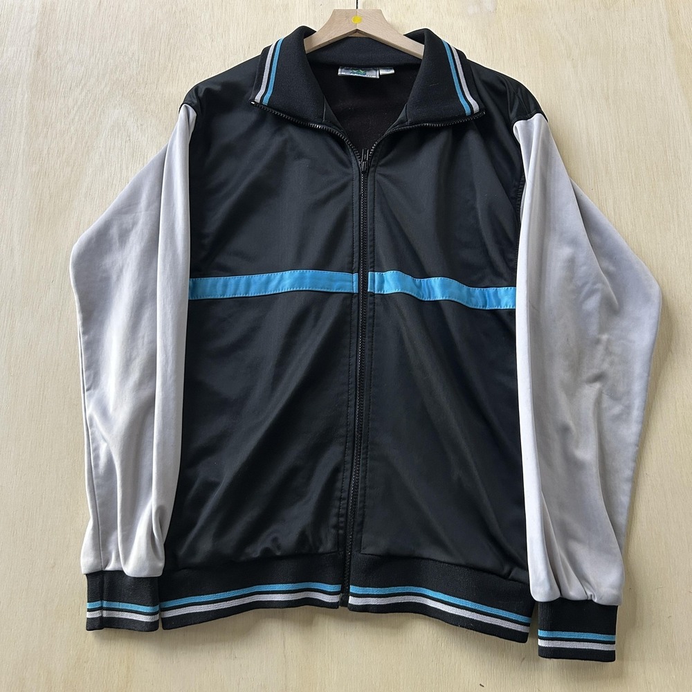 Vintage Winning Ways Track Jacket Mens Large Black Full Zip Colorblock Striped
